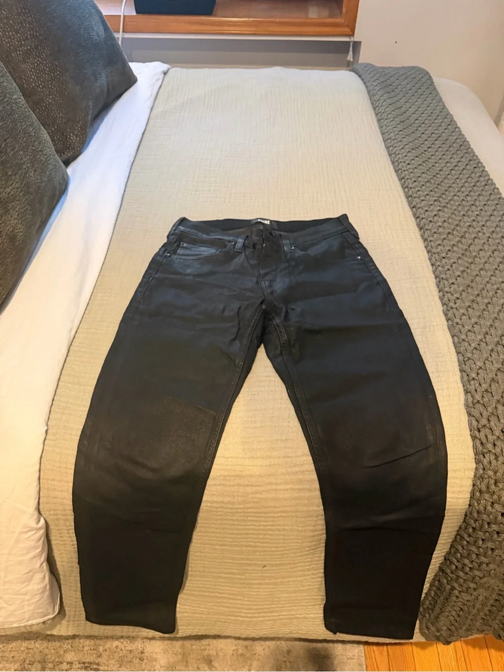 Paige Croft Coated Black Denim Jeans Size 29 Retail $298